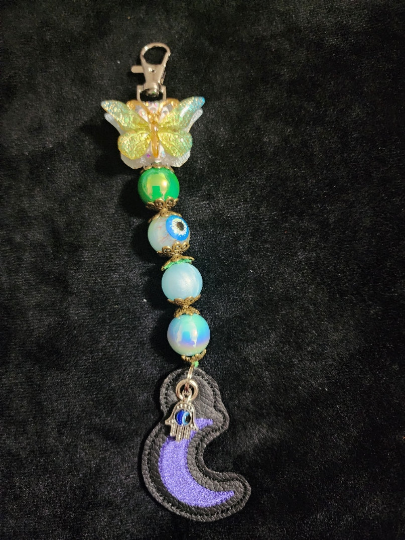 Beaded Dangle Butterfly and Moon Keychain