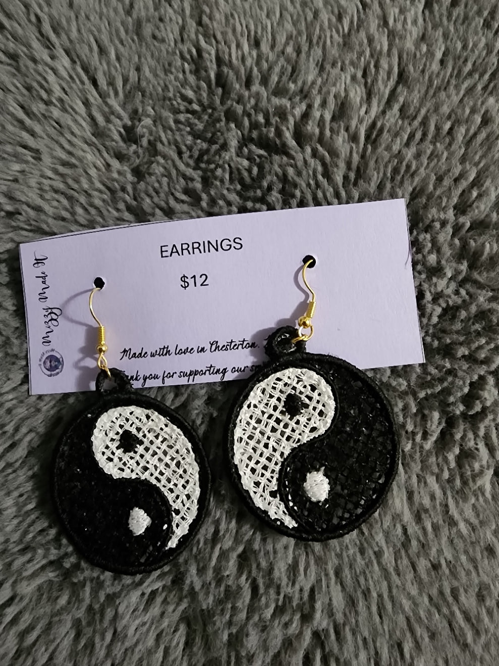 Yin Yang Embroidered Earrings