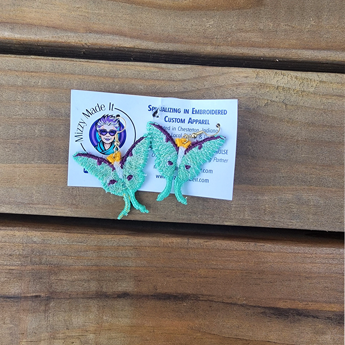 Embroidered Luna Moth FSL Earrings