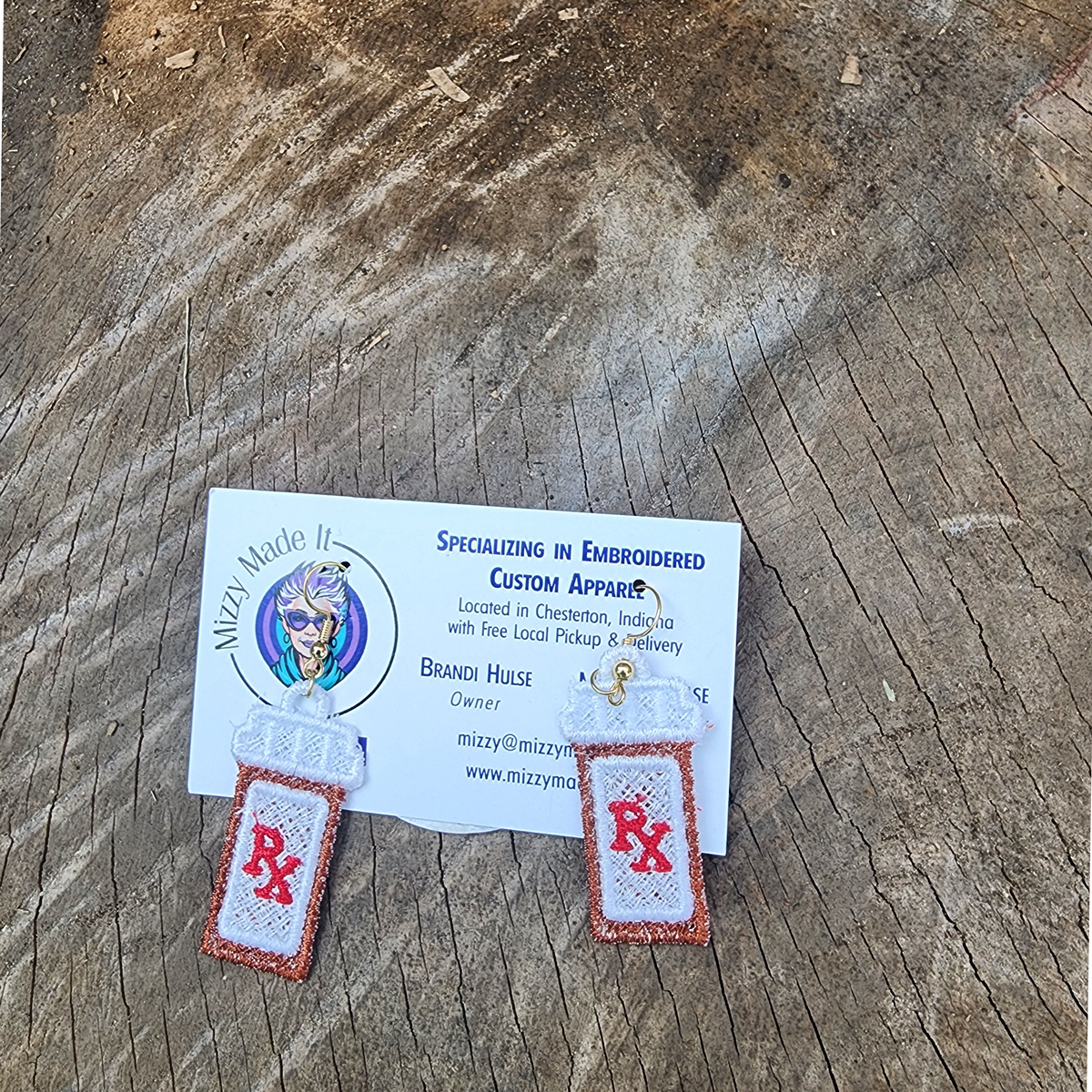 Embroidered FSL Pill Bottle Earrings