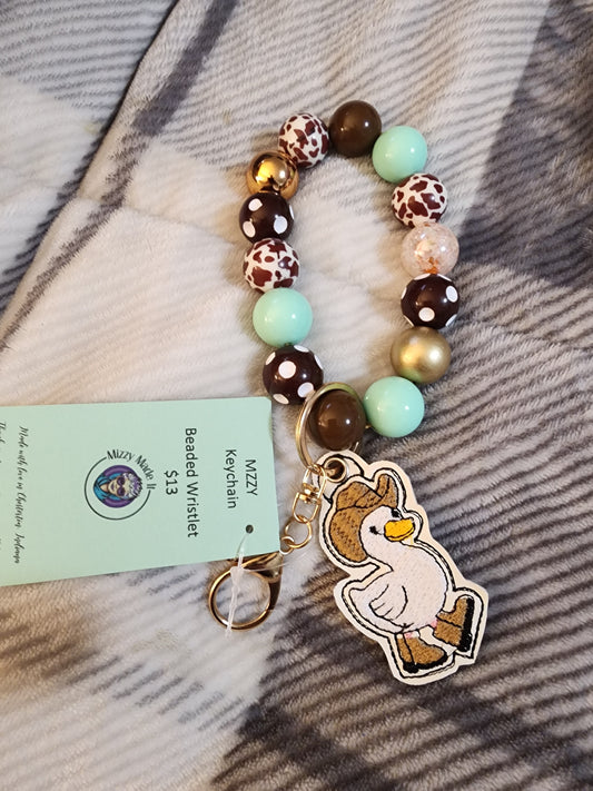 Beaded Wristlet Keychain with Embroidered Charm. Pick one or Customize.