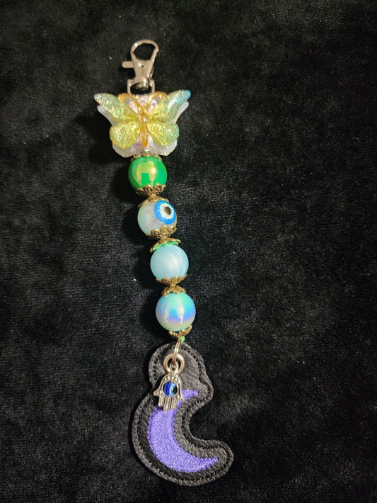 Beaded Dangle Butterfly and Moon Keychain