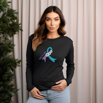 Suicide Prevention Awareness Ribbon Daisy Embroidered Long Sleeve Tshirt