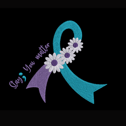 Suicide Prevention Awareness Ribbon Daisy Embroidered Crewneck Sweatshirt