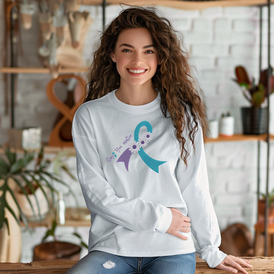 Suicide Prevention Awareness Ribbon Daisy Embroidered Long Sleeve Tshirt