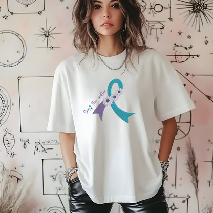 Suicide Prevention Awareness Ribbon Daisy Embroidered Short Sleeve Tshirt