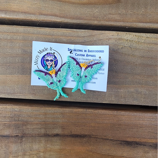 Embroidered Luna Moth FSL Earrings