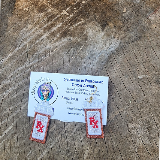 Embroidered FSL Pill Bottle Earrings