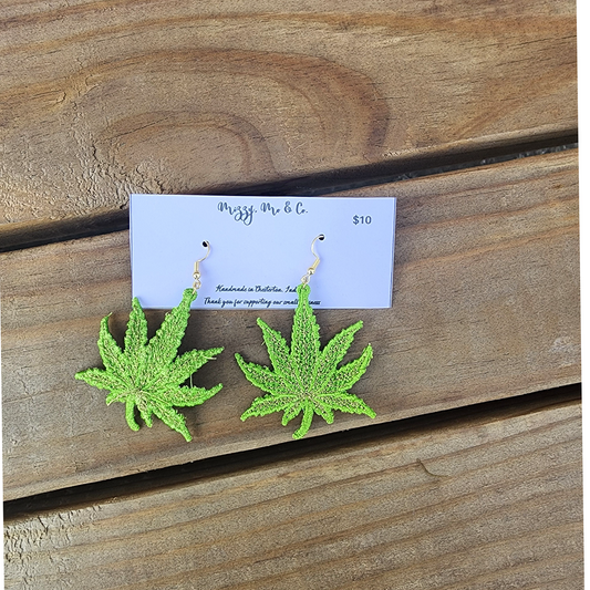 Embroidered Free Standing Lace Plant Leaf Earrings