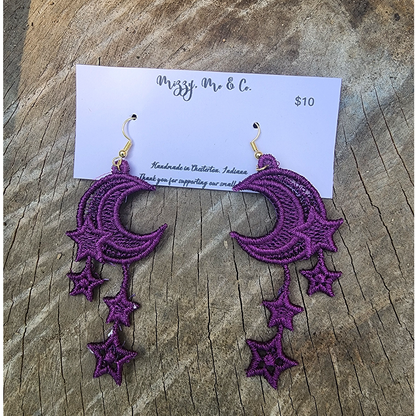 Free Standing Lace Moon and Stars Earrings