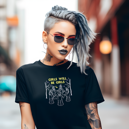 Embroidered Witch Shirt | Girls Will Be Girls T-Shirt S–4X | Gothic Witchy Tee | Plus Size Inclusive | Feminist Halloween Top