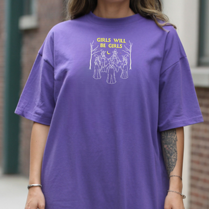 Embroidered Witch Shirt | Girls Will Be Girls T-Shirt S–4X | Gothic Witchy Tee | Plus Size Inclusive | Feminist Halloween Top