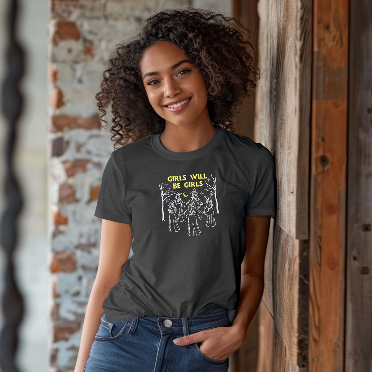 Embroidered Witch Shirt | Girls Will Be Girls T-Shirt S–4X | Gothic Witchy Tee | Plus Size Inclusive | Feminist Halloween Top