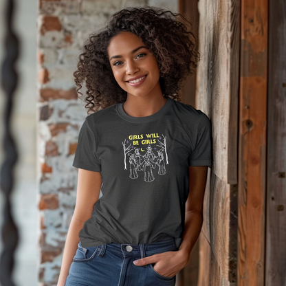 Embroidered Witch Shirt | Girls Will Be Girls T-Shirt S–4X | Gothic Witchy Tee | Plus Size Inclusive | Feminist Halloween Top