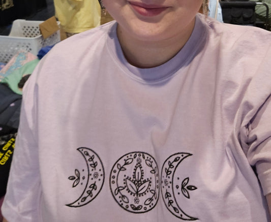 Triple Moon Embroidered Short Sleeve Boxy, Crop Tshirt