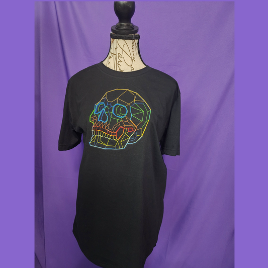 Rainbow Skull Embroidered Shirt | Pride Skeleton T-Shirt S–4X | Gothic LGBTQ+ Pride Tee | Plus Size Inclusive