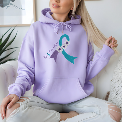 Suicide Prevention Awareness Ribbon Daisy Embroidered Pullover Hoodie Sweatshirt