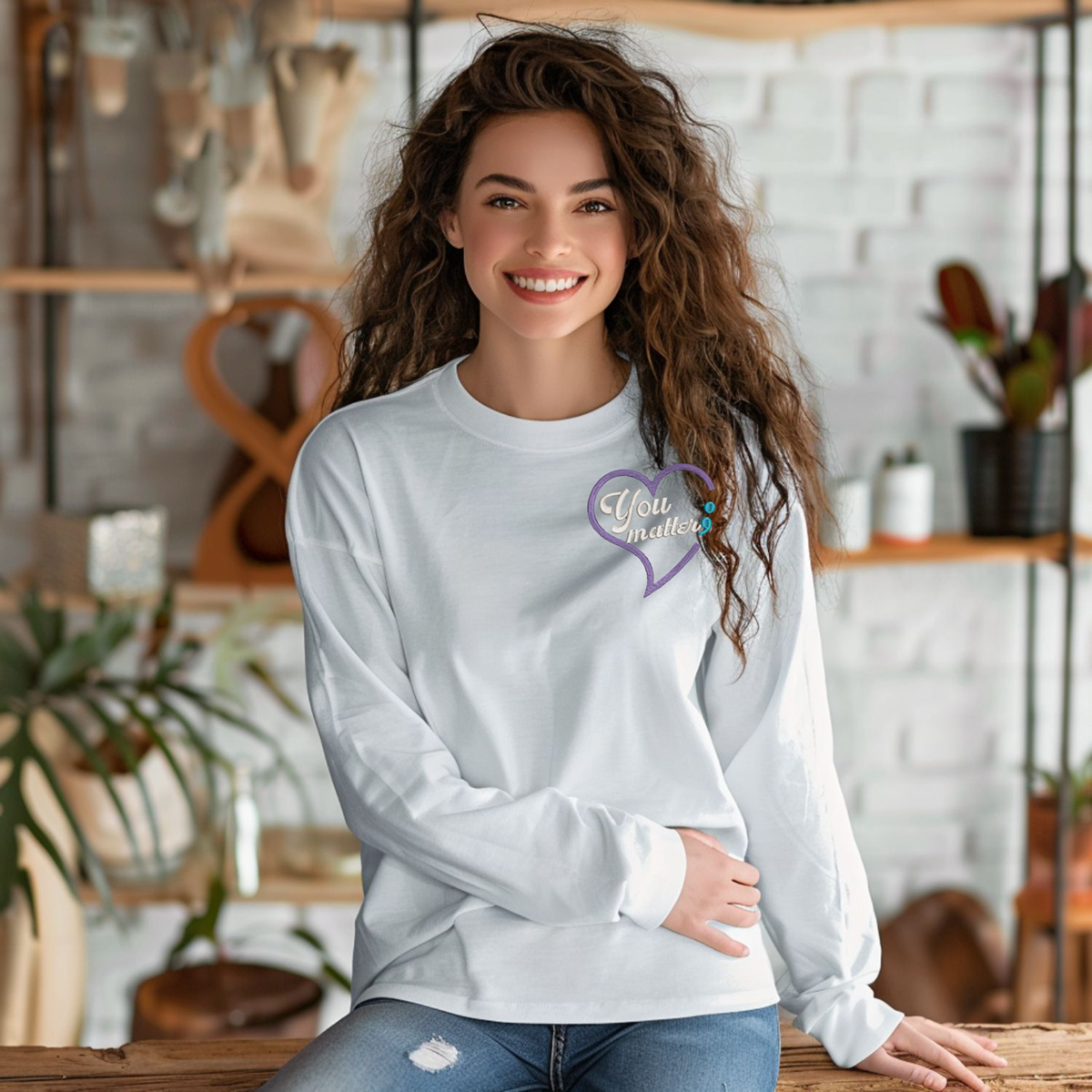 Suicide Prevention Awareness Embroidered Long Sleeve Tshirt