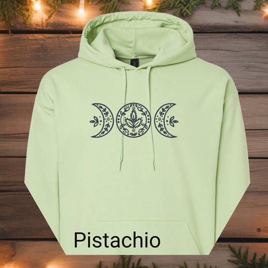 Triple Moon Godess Embroidered Pullover Hoodie