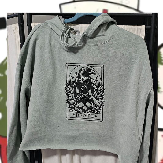 Death Tarot Crop hoodie, boho design, Embroidered dark theme lightweight sweatshirt