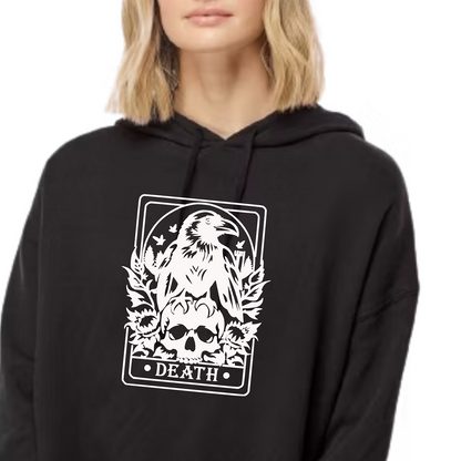 Death Tarot Crop hoodie, boho design, Embroidered dark theme lightweight sweatshirt
