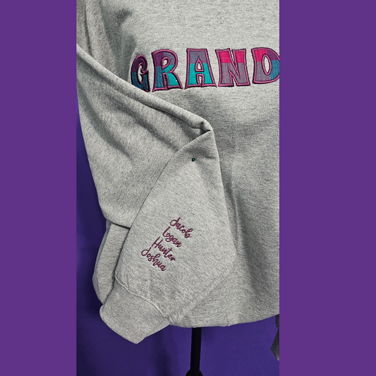 Grandparent Applique Crewneck--Embroidered and personalized for you!