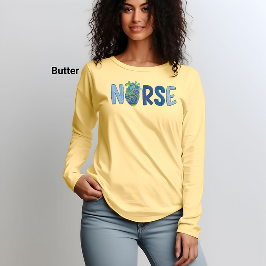 VanGogh Inspired Anatomical Heart Nurse Long Sleeve Tshirt