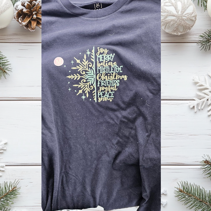 Embroidered Christmas Pullover Hoodie - Snowflake & Holiday Words – Festive Holiday Shirt