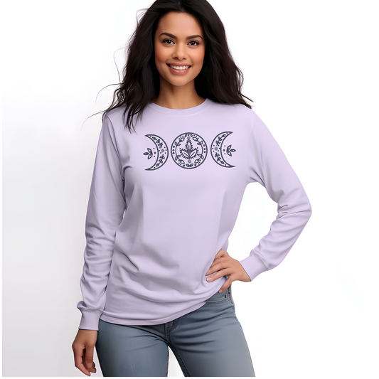 Triple Moon Embroidered Long Sleeve Tshirt