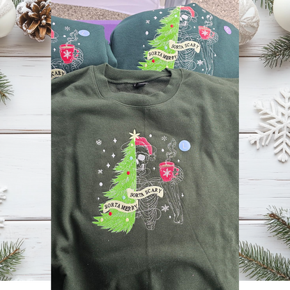 Sorta Merry, Sorta Scary Holiday Crewneck Sweatshirt in Inclusive Sizes