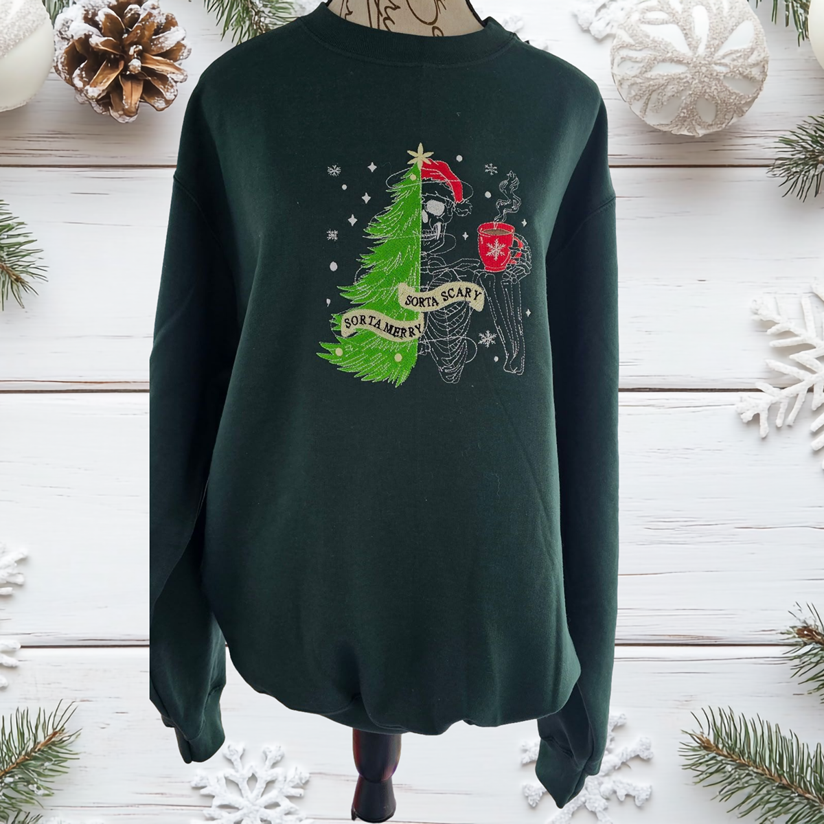 Sorta Merry, Sorta Scary Holiday Crewneck Sweatshirt in Inclusive Sizes